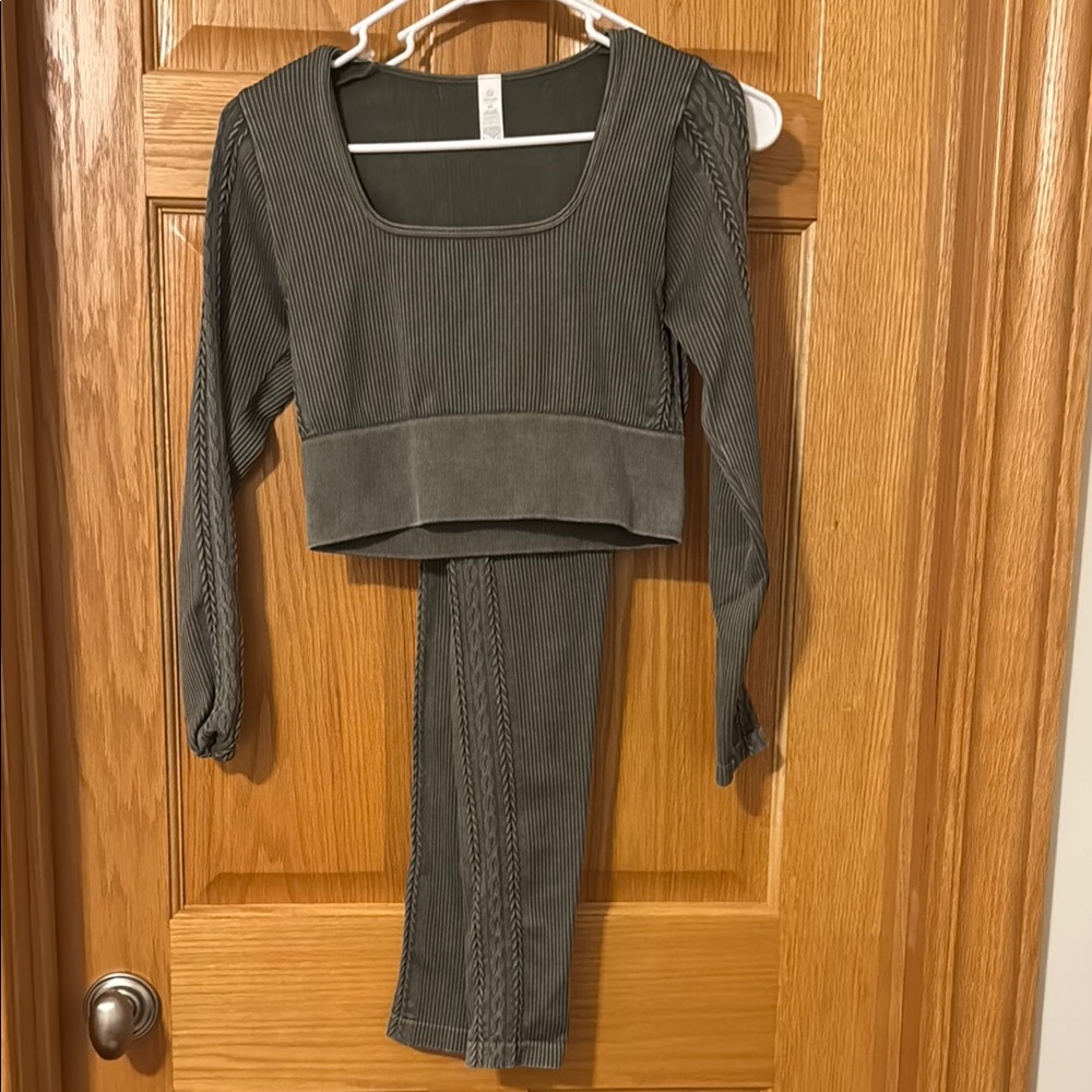Offline Ribbed Two-Piece Set in Olive Green. New never worn